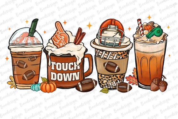 Football Coffee Cup Fall Season PNG Graphics
